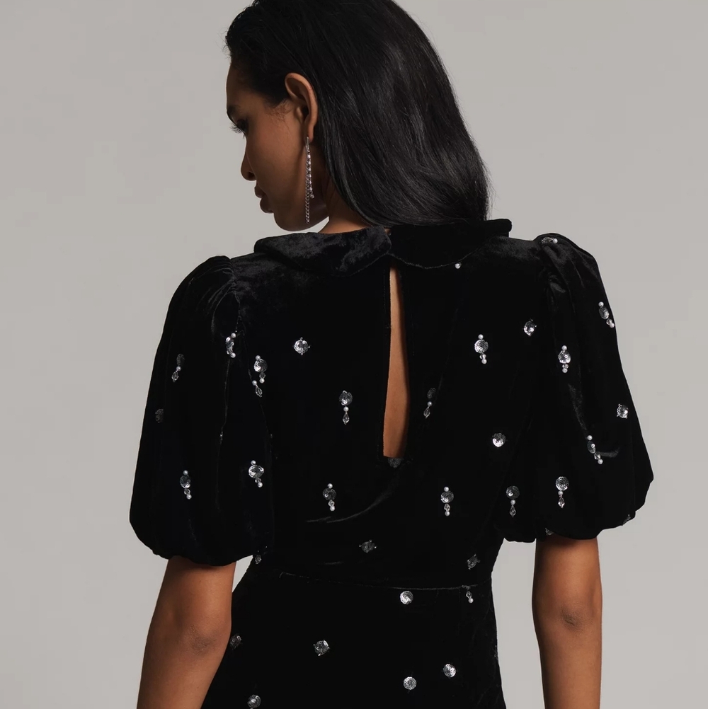 Anthropologie Maeve Black Mini Dress with Silver Accents Gala Formal Date night - Picture 4 of 10